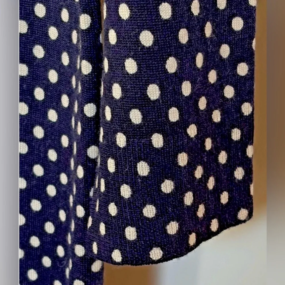 J.Crew Merino Wool Polka Dot Sweater Medium Navy Ivory 3/4 Sleeve Knit